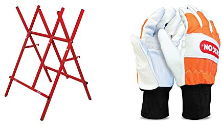 OREGON Steel Log Saw Horse, Foldable and Adjustable, 27 cm Log Capacity (584145) & Chainsaw Left-Hand Protection Leather Gloves – Medium (Size 9) (91305M)