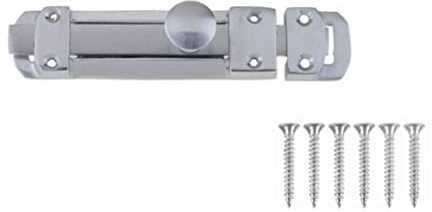 4 Inch Flat Door Bolts Satin Chrome Plated Bolt Door Latches Tower Bolt Sliding Lock Flat Slide Safety Door Barrel Bolt with Screws 1 Pack.