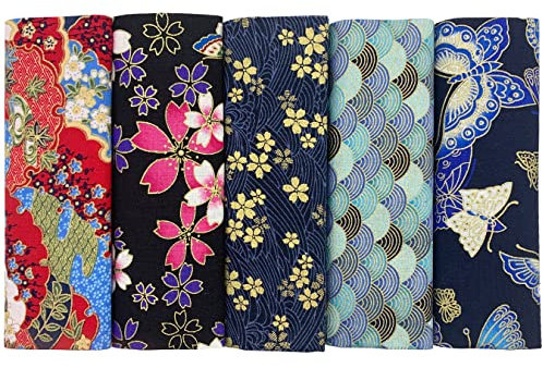 aufodara 5pcs Baumwollstoff 40x80 cm Japanische Stil Patchwork Stoffpakete Bronzing Dekostoff Baumwolle Vorgeschnittener Stoffe zum Nähen DIY Artcraft Handarbeit (Marineblau)