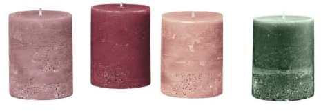 Loberon Kerze 4er Set Virrans, bunt | Handgearbeitete Echtwachskerzen, Durchgefärbt, Lange Brenndauer, Adventskerzen, Adventskranz, Stumpenkerzen, Paraffinwachs