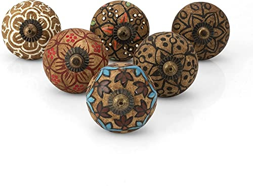 KPAVIR Lot de 6 boutons de tiroir faits main en céramique d'aspect antique pour la maison, la cuisine, la salle de bain ou le bureau | livré avec boulons, rondelle