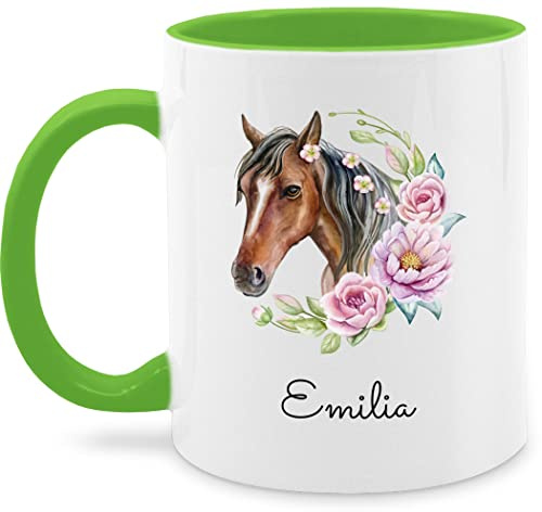 Tasse Tassen 325ml - Pferd Pferde - Wunschname Pferdekopf Name I Pferdemotiv I Geschenk Pferdemädchen - 325 ml - Hellgrün - geschenke für reitlehrerin reitersachen pferden horse glühweintassen