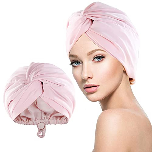 WUBAYI Silk Bonnet for Sleeping, Imitation Night Sleep Caps, Silk Wrap with Elastic Adjustable Button, Soft Head Cover Sleeping Hat for Women with Curly Hair