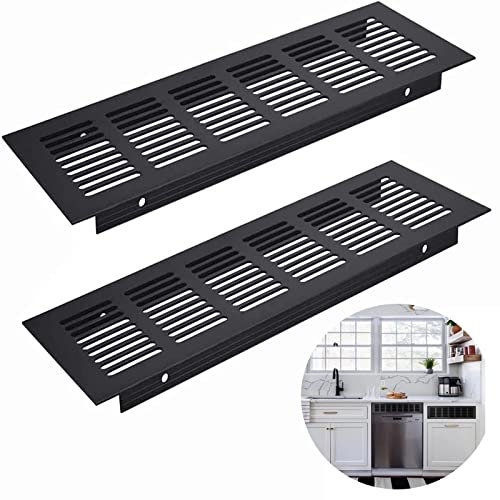 Griglia di Aerazione per Armadi, 2 Pezzi Lega di Alluminio Griglia Aerazione, Griglia di Ventilazione Nera, Griglia Areazione Metallo, per Aerazione Armadi, Scarpiere e Guardaroba(80 * 250mm,Aluminio)