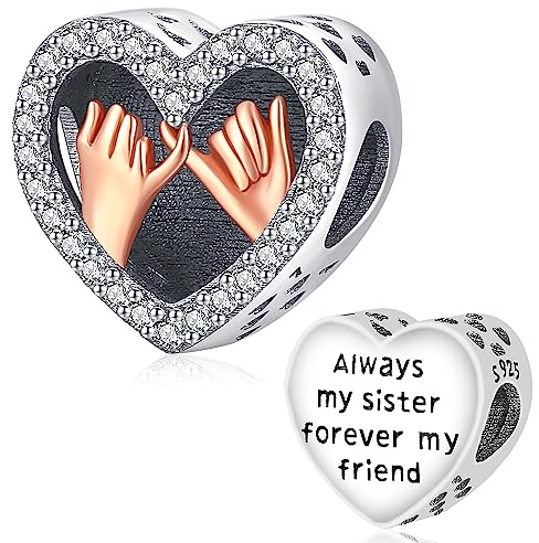 Friggem Charms Herz, 925 Sterling Silber Schwester Freundschaft Bead Charms für Damen Passen Europäisch Armband Anhänger, Muttertag Schmuck Geschenk für Frauen Mutter Schwester Freund (A-Herz)