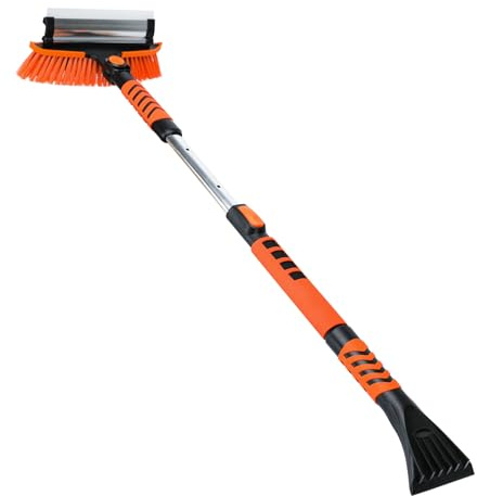 Ajimy 3in1 Snow Brush and Ice Scraper for Car Windshield,42'' Extendable Heavy Duty Snow Broom Vehicle Snow Removal Tool for Car SUV Trucks (42 inch)