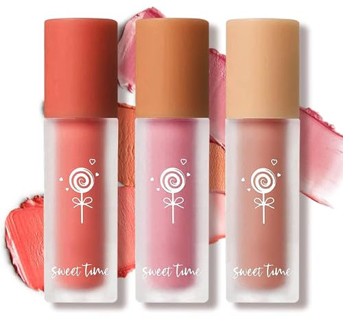 Lot de 3 Fard à Joues Liquide en Crème pour les Joues,Fard à Joues Mat et Doux,Ensemble de Bâtonnets de Fard à Joues Légers,Texture Mousse Veloutée,Sensation Respirante,Teinté de Peau