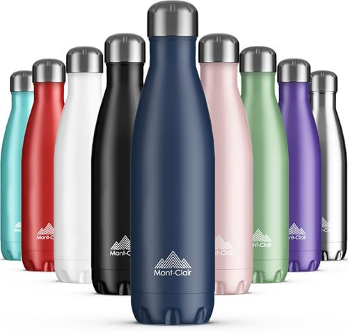 Mont-Clair Stainless Steel Water Bottle, Vacuum Insulated - BPA Free, 12h Hot & 24h Cold Drinks, Metal Water Bottle 500ml Leakproof, Ideal for Adult, Kids, Running - Dark Blue