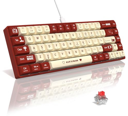 AJAZZ AK680 Kabelanslutet Hot-Swap Mekaniskt Tangentbord - Röd Switch/Röd | Bärbar 68 Tangenter, Regenbågsbelysning, Programmerbar, EVA-Sandwich, 65% Layout Ergonomisk för Gaming/Kontor/MAC/WIN