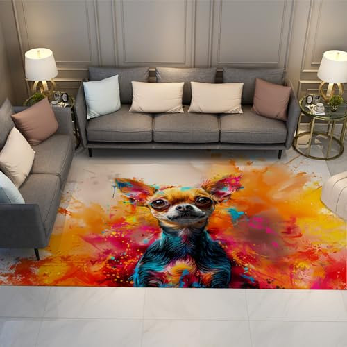 HOBBOY Niedliche Hundebereich Teppiche Aquarellfarbe Spritzer Bodenmatte für Wohnzimmer Weicher Schlafzimmerteppich Indoor Outdoor Teppiche Badezimmer Teppiche 80 x 120 cm
