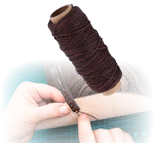 50 Meter 150D Wachsfaden Gewachste Ledergarn Wachs Nähfaden für Leder Flache Thread Sattlergarn Gewachst Nähgarn 1 mm Ledernähgarn Schnur für Handnähen Buchbinden (Dunkelbrau)