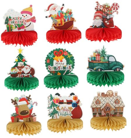 BCOATH 9stücke Teiliges Weihnachts-honigwaben-mittelstück Deko Festliche Tischgestaltung Wiederverwendbare Papier-Dekoration Für Weihnachtsfeiern Und Besondere Anlässe