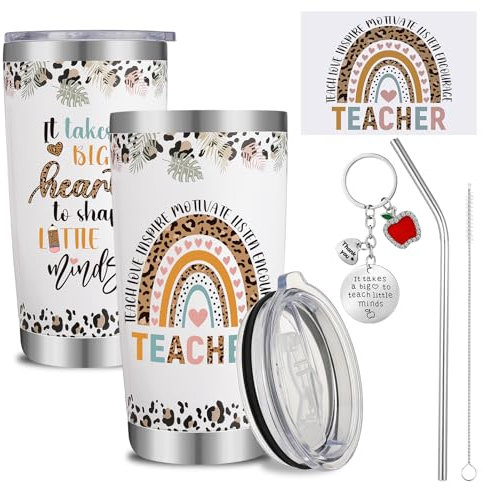ViEinkaufen Personalised Travel Mug 20 oz Insulated Tumbler Coffee Cup Keychain Greeting Card Teacher Appreciation Leaving Gifts
