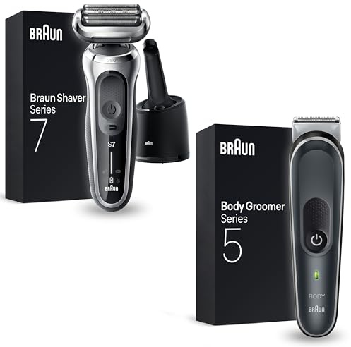 Braun Series 7 Flex mit Reinigungsstation, Trimmer & Rasierer Herren Elektrisch, silber + Bodygroomer/Intimrasierer Mann, Körperpflege- und Haarentfernung für Herren,wasserdicht,