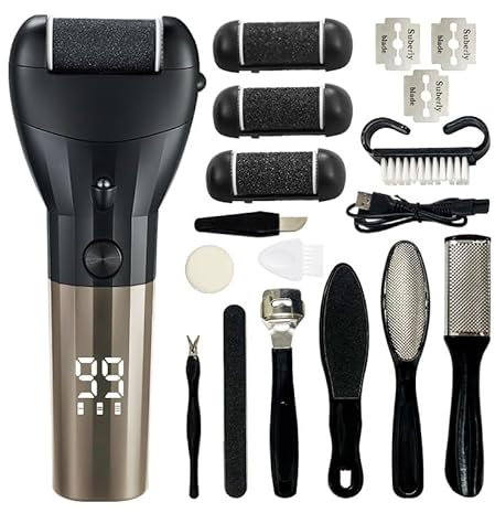 Lychico Electric Foot File Hard Skin Remover, Rechargeable Waterproof Callus Remover Foot Care Utensil, Professional Pedicure Tools for Hard Cracked Dry Dead Skin