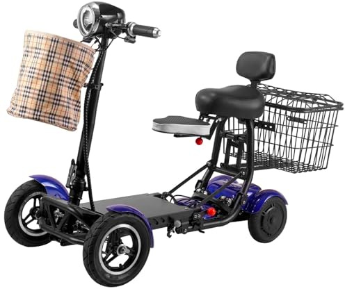 Carrozzina Pieghevole Elettrica A Quattro Ruote｜Scooter Portatile Per Anziani｜Sedia Da Viaggio Transit A Più Marce(Blue,36V 15.6A)