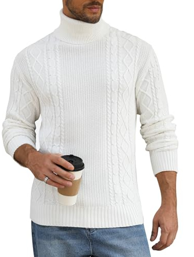 Zetieny Jersey Hombre Cuello Alto Invierno Suéter de Punto Trenzado Jerséis Informal de Manga Larga Sweater Ajustado Regular Fit Jersey Pullover de Canalé