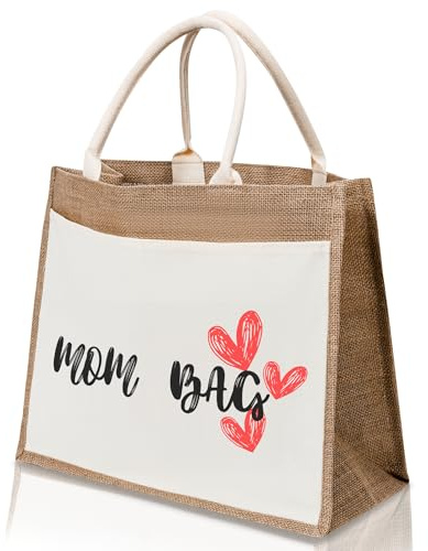 COZYINT Sac en toile de jute | Cadeau pour maman, future maman ou enceinte Grand sac de courses raphia | Sac de shopping en jute | Cadeaux pour les mères ou la grossesse, Mombag