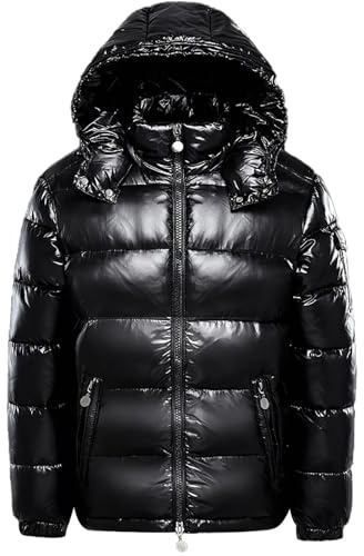 duzhengzhou Winterkapuzenjacke, warm, mittleres Gewicht, Metallic-Daunenjacke, Reißverschluss, Steppung, glänzender Puffermantel, Schwarz, S