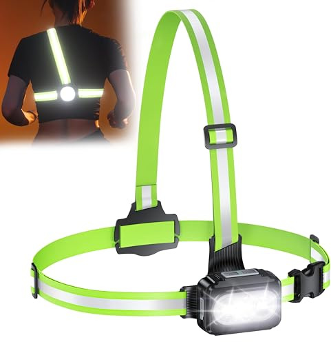 Viccux Running Lights for Runners with Reflective Straps, 500 LM 7 Modes & 45° Adjustable Running Light, IPX4 Waterproof Reflective Vest Light for Night Walking Camping Hiking, 3.5-20h Use Time