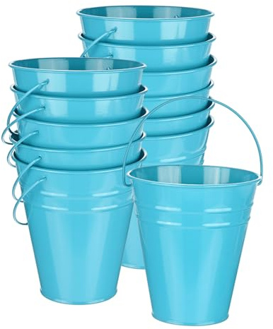 M METERXITY 12-Pack Small Metal Bucket with Handle, 4.7x5.1 Inch/12x13cm Galvanized Buckets Small Metal Pails with Handle for Flower/Garden/Planter, Decorative Metal Bucket [Blue]