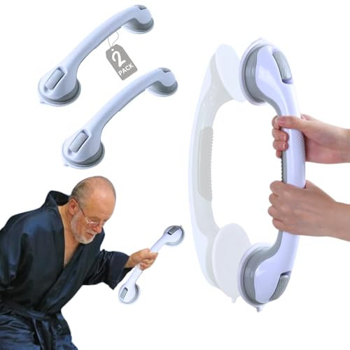 PEACEMALL Maniglia per doccia senza foratura, 2 pezzi – Maniglie per anziani – Maniglia per doccia con ventosa – Presa forte – Maniglia per vasca da bagno – Supporto per WC