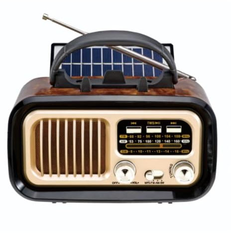 Bluetooth Vintage Retro Radio, Transistor de FM Small Am, Radio Operada con Batería o Solar Recargable TWS, Soporte TF Tard/USB Reproducir (Black)