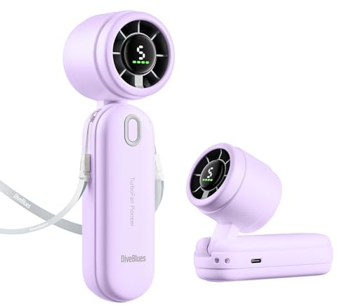 Diveblues 3 en 1 Portátil Ventilador de Mano, Mini Ventilador Turbo Recargable 4000mAh, 5 Velocidades Ajustables, Hasta 12H de Enfriamiento, Ideal para Viajes y Actividades al Aire Libre