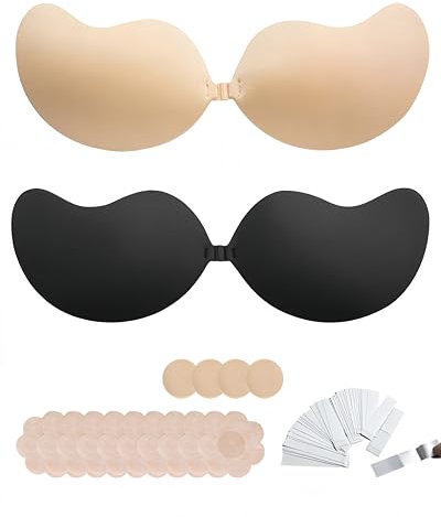 ASDIIT 2 Pairs Sticky Bra Push up Backless Bras for Women Strapless Invisible Bras Reusable Adhesive Gel Bra for Summer Beach Party Wedding Everyday Wear