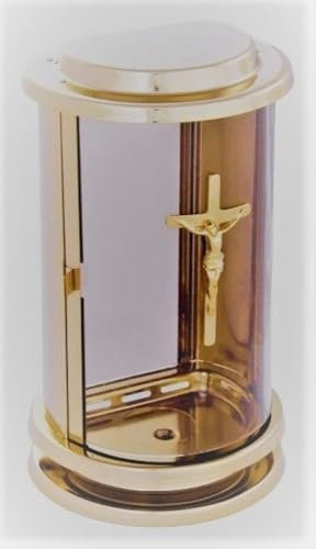 Grablampe goldfarben mit Kreuz Grablaterne Grableuchte Grablicht