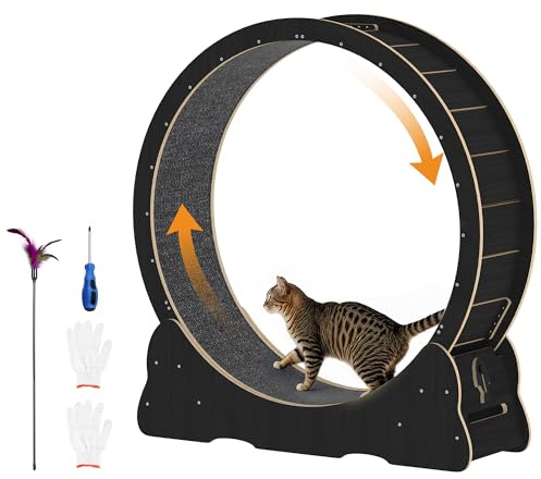 UNIONLINE Katzenlaufrad für Hauskatzen, 110cm leises großes Katztreadmill mit Abnehmbarer Belegter Laufbahn, Trainingslaufrad für Haustiergesundheit & Unterhaltung (Schwarz)