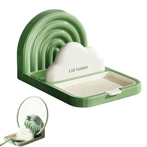 momgyaamz Topfdeckelhalter, Topfdeckel Organizer für StäBchen, Löffel, Spatel und Deckel, Deckelhalter mit Abtropfschale, Deckel Organizer Küche Abnehmbar, Pfannendeckel Universal, Deckelhalter Küche