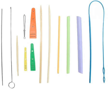 Fabric Tube Turning Threading Tool Set, Sewing Tools for DIY Bow Tie, Stainless Steel and Bamboo Wood Loop Turner Kit with 13 Accessories, Easy Drawstring Threader for Quilters and