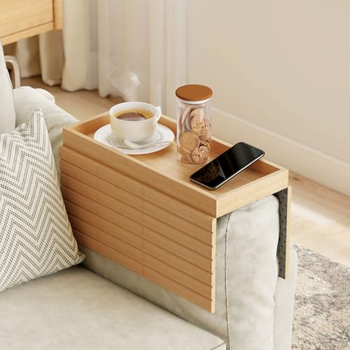 HOMCOM Bandeja de Brazo para Sofá de Bambú Plegable y Flexible Natural