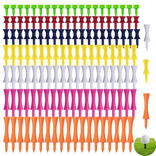 Caldamn 140 Stück Golf Tees Kunststoff Driver, Professional Unbreakable Plastik Golf Tees, Wiederverwendbar Golf Zubehör für Männer und Frauen (Verschiedene Größen)