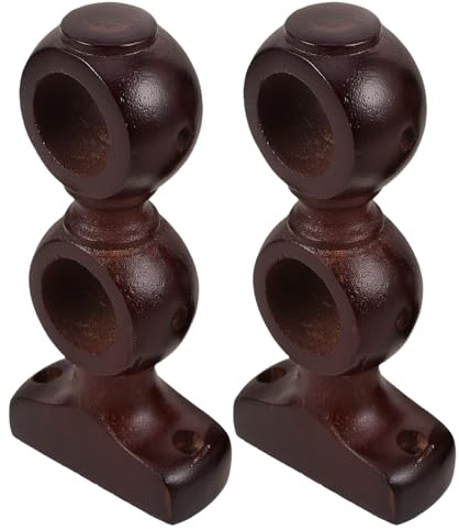 BESPORTBLE Soporte de Madera para Barra de Cortina Doble 2 Piezas | Diámetro de 2, 5cm, Diseño de Doble Base, Color Café, Instalación Sencilla y Uso Versátil