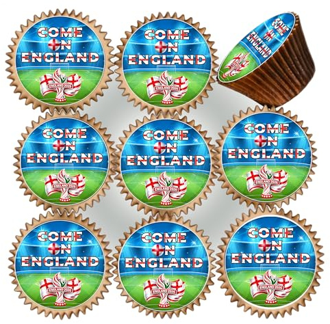 40 x PRE CUT WORLD CUP COME ON ENGLAND FOOTBALL EDIBLE WAFER CARD RICE PAPER 3.8 cms CUPCAKE TOPPERS DECORATIONS WCF26-3