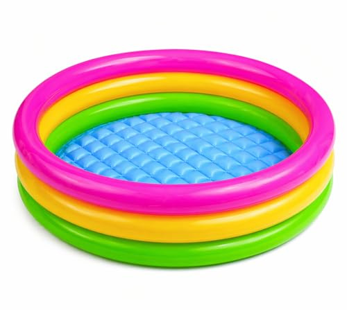LEMAG SRL Piscina Gonfiabile Tonda 3 Anelli per Bambini +2 Anni – Fondo Gonfiabile a Bolle Soffici – 2 Misure 114/147 cm (147 cm)