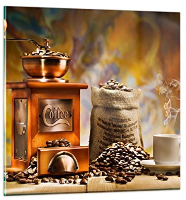 ARTTOR Bilder auf Glas 30x30cm Wandbild Glasdruck Küche - 2592 | Kaffee Getreide Mühle Klein Modern Dekoration Wohnzimmer Schlafzimmer Küche Wanddeko Kunstdruck Art Wall Decor ARTTOR