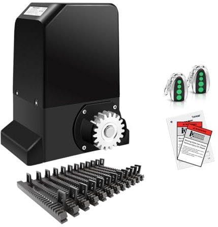TOPENS RK990T Automatic Sliding Gate Opener Rack Drive Electric Gate Motor for Heavy Driveway Slide Gates Up to 2200 Pounds, Security Gate Operator AC Powered with Nylon Gear Rack and Remote Control