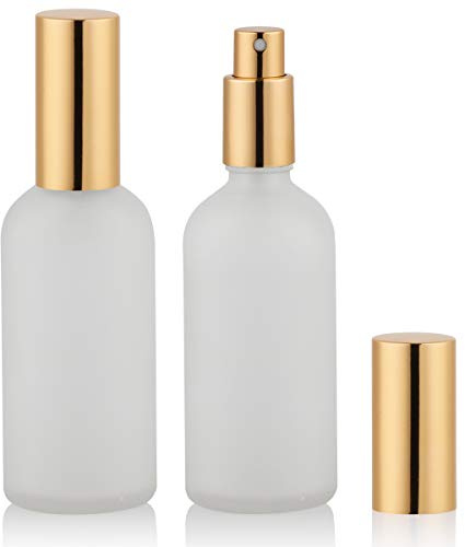 Hydior Glass Spray Bottle 3.4oz, Empty Frosted Perfume Atomizer, Fine Mist Spray,Gold Sprayer (2 PACK) | Perfume Atomizer, Empty, Fine Mist, Frosted