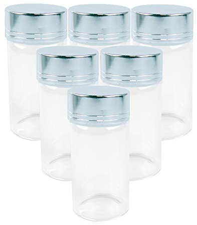 Jarvials Botella de Vidrio Transparente de 24pcs de 100ml, Hermosa Cubierta de Aluminio Plateado, Lata de Regalo de Almacenamiento de Botella de Vidrio (24,100 ml)