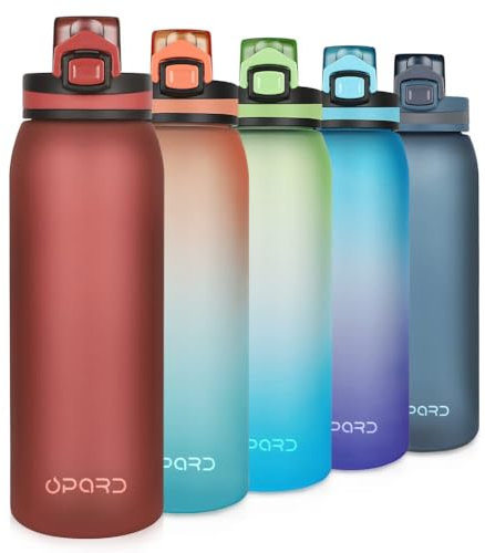 Opard Sports Water Bottle, 900ml BPA Free Non-Toxic Tritan Plastic Drinking Bottle with Leak Proof Flip Top Lid for Gym Yoga Fitness Camping