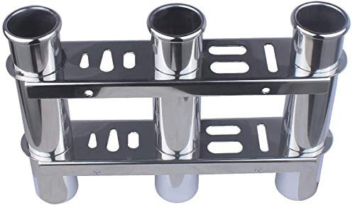 Marinebaby Flush mount Fishing Rod Holder, 316 Stainless Steel 3 Link Tube rod holder, Stainless Steel 3 Rod Rack for Boats Yacht Truck