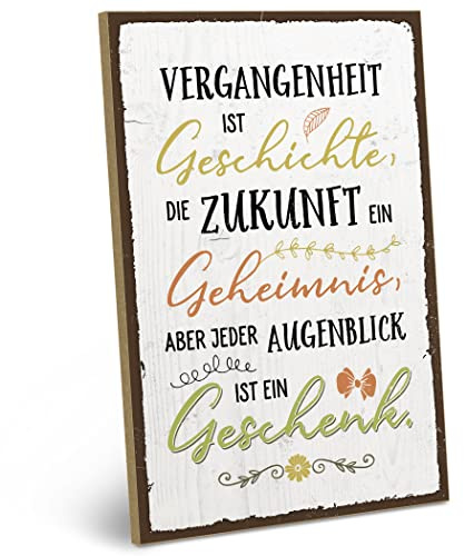 ARTFAVES® Wandbild Holzschild mit Spruch - Jeder Augenblick ist ein Geschenk - Türschild Retro Vintage Deko Bild Geschenk - Dankbarkeit, Glücklichsein