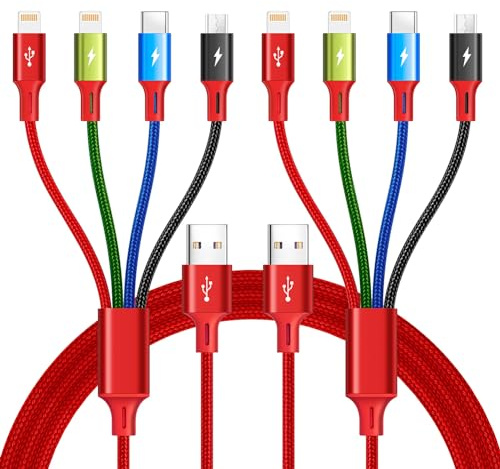 Minlu 4 in 1 USB Charging Cable, Multi Charging Cable [4A 1.2M] 2Pack Nylon | Braided Multiple USB Charger Cable, Fast Charging Cable with IP/Type C/Micro USB Port for Phones/Tablets/Android/Galaxy