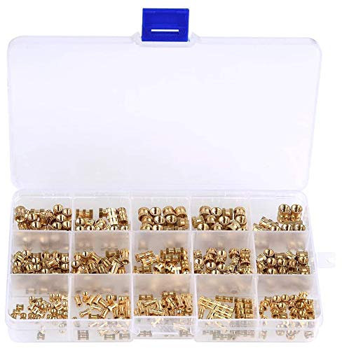 330 Stück Rändelmuttern mit Innengewinde, M2 M3 M4 M5 Rändelmutter Messing Zylinder Einsatz, mit Box, für Kunststoffteile, Wärme oder Ultraschall in 3D-Druckerteilen