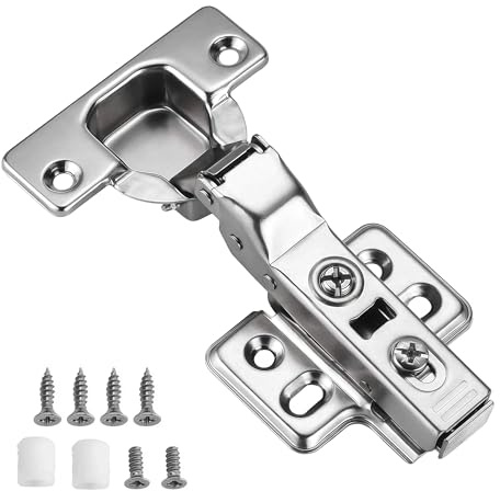 Kimdot Half Overlay 35mm Cup European Hidden Hinge Clip-on Plate for Easy Installation Kitchen,Bathroom Heavy-Duty Frameless Soft Close Hinge Four Hole Mounting Plate Hinges 4PCS