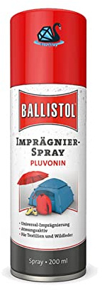 Ballistol Pluvonin Premium Imprägnierspray mit Nano Technik 200 ml für die Imprägnierung von Zelt, Sonnenschirm, Regenschirm, Anorak, Regen- und Sportbekleidung, Schuhe, Rucksack UVM.