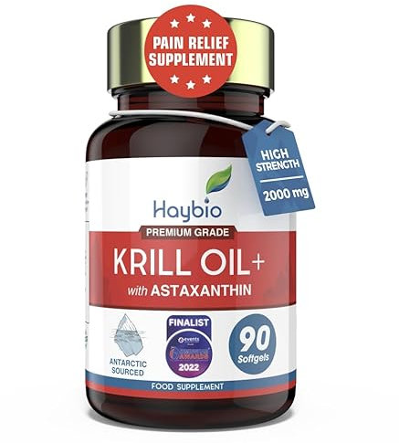 Krill Oil Capsules High Strength 2000mg - 90 Small Red Softgels - Omega 3 Capsules high Strength - Astaxanthin - Antarctic Sourced - DHA & EPA